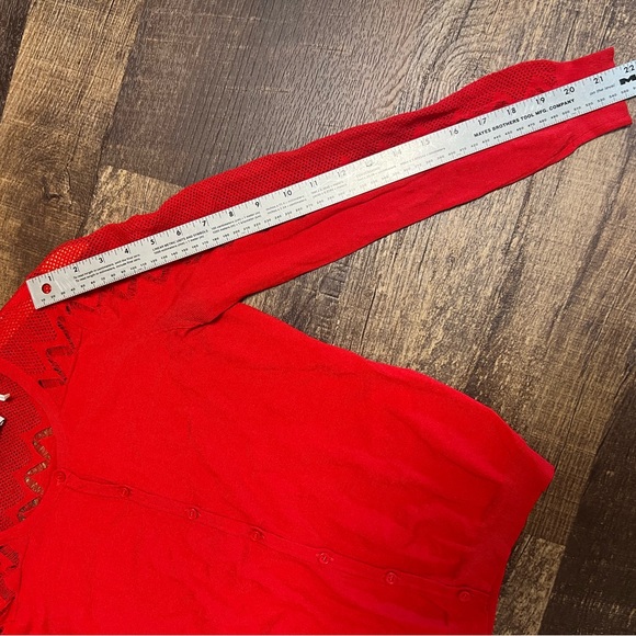 Sandro Paris Cardigan Red Cutout Accent Long Sleeve with Scoop Neck Size 1 Small - Picture 10 of 12